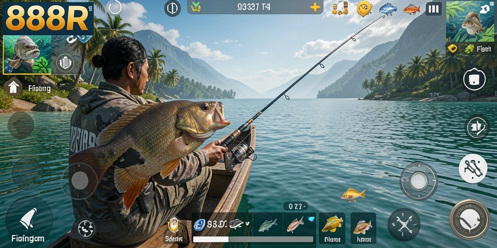 Screenshot utama permainan 888R dengan aksi memancing yang seru.