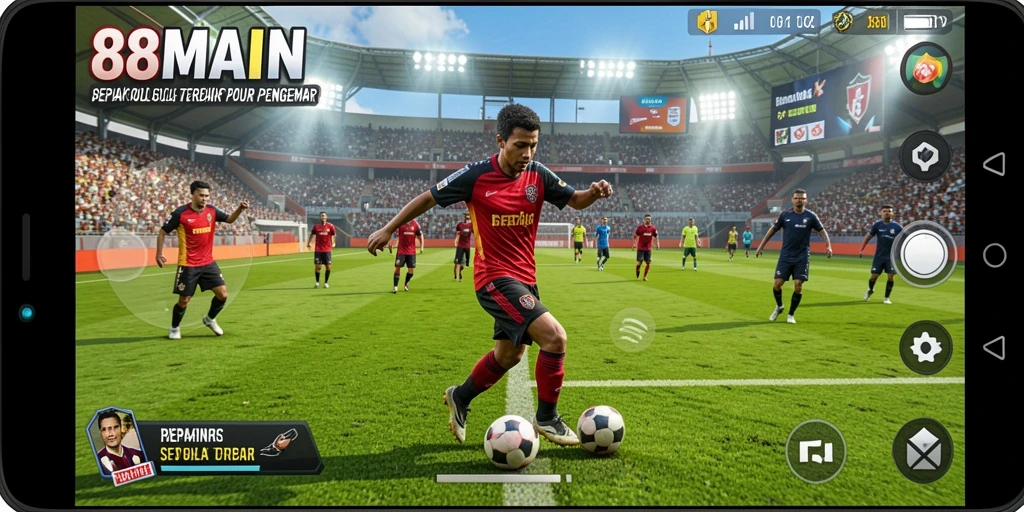 Tampilan gameplay 88MAIN dengan aksi sepak bola seru.