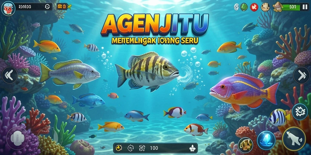 Screenshot AGENJITU menampilkan aksi menembak ikan yang seru.