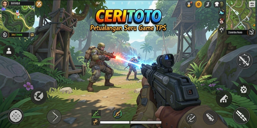 Screenshot utama CERITOTO menampilkan aksi seru dalam gameplay TPS.