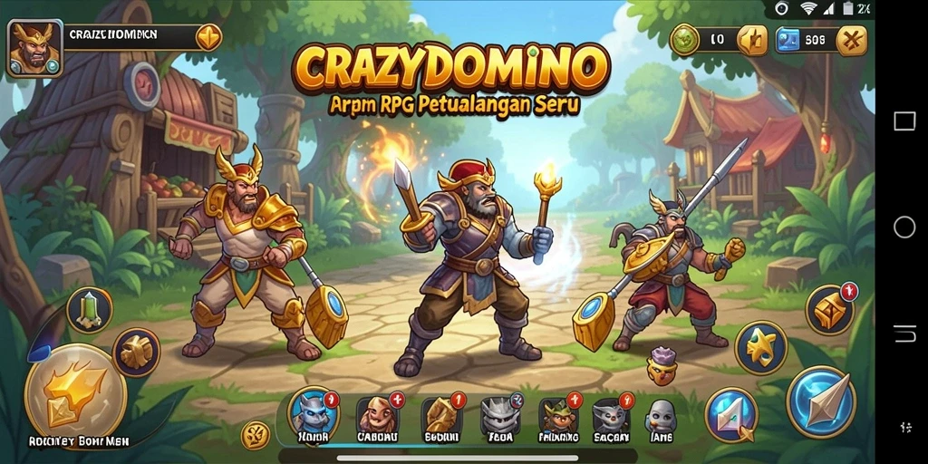 Tampilan bermain CRAZYDOMINO yang penuh aksi RPG.