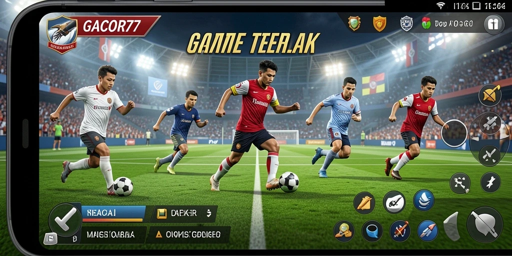 Tangkapan layar GACOR77 menampilkan aksi seru di lapangan sepak bola.