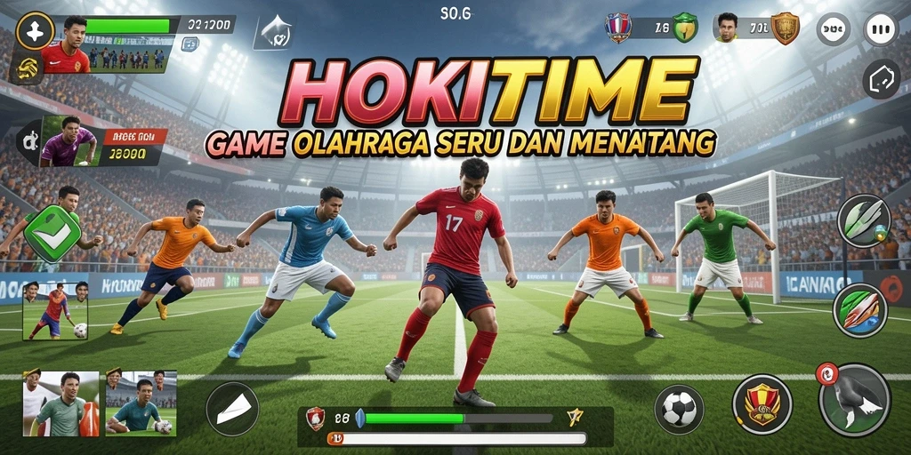 Tampilan utama HOKITIME menampilkan aksi seru dalam permainan olahraga.