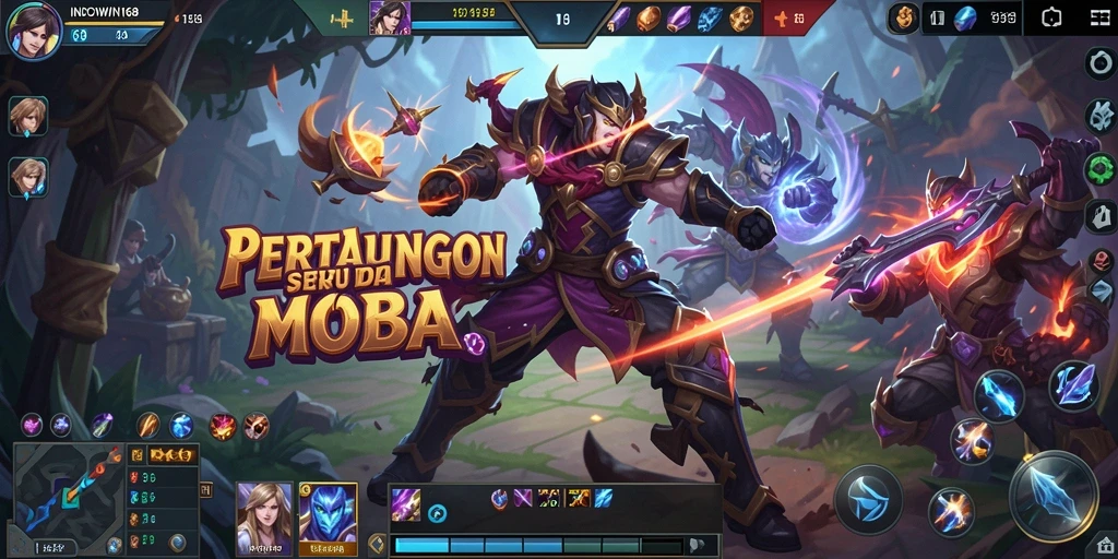 Screenshot gameplay seru INDOWIN168 di arena MOBA.