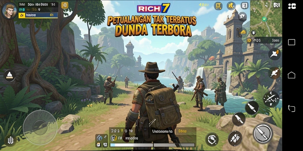 Screenshot gameplay RICH7 menampilkan eksplorasi dunia terbuka yang menakjubkan.