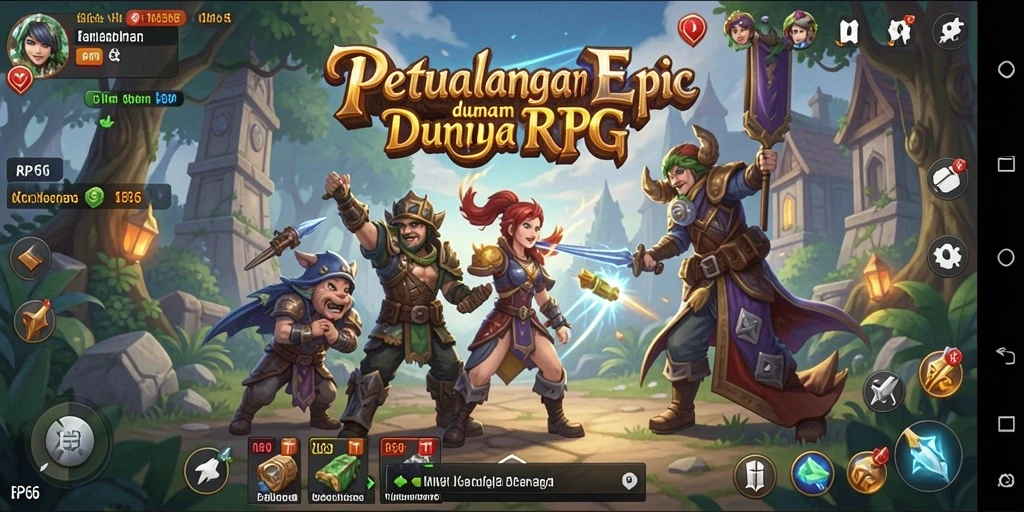 Gambar menampilkan karakter bertempur melawan monster di dunia RPG.