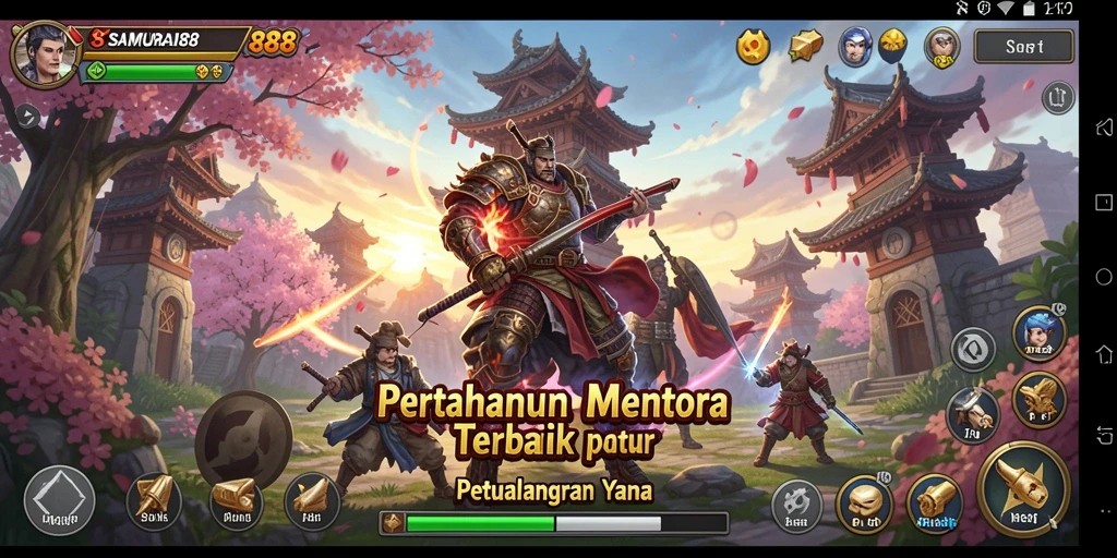 Screenshot menampilkan aksi epik dalam game Tower Defense SAMURAI88.