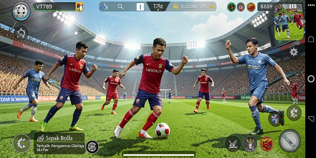 Tangkapan layar VT789 menampilkan aksi seru di lapangan sepak bola.